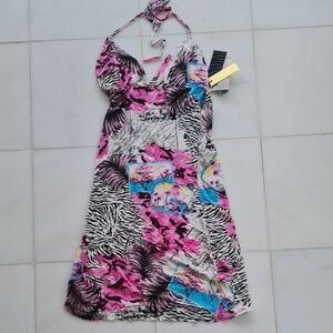 Roberto Cavalli Pink and Blue Zebra Print Backless Dress M